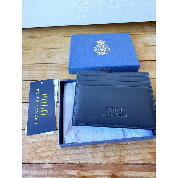 NIBPOLO Ralph Lauren MEN'S CARD HOLDER LEATHER BIG PONY NAVY new